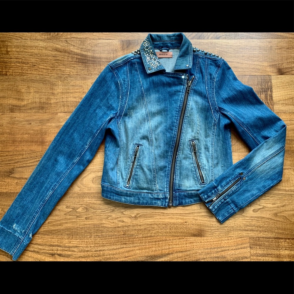 MOTO by Topshop Studded Sequin Denim Jacket - Picture 2 of 8
